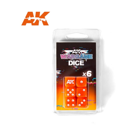 AK-Interactive d6 Dice Set - Orange w/White (6) New