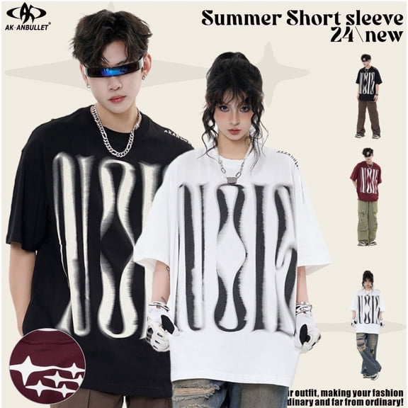 AK Men's ClothingShu New Short Sleeve Loose Men's T-Shirt Summer Casual Trend Brand American Loose Hip Hop Street Trend Cotton T-Shirt