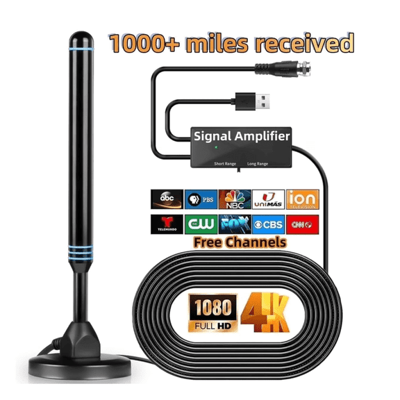 AK Products Indoor & Outdoor HD Digital TV Antenna for Smart TV Long Range Reception with Signal Amplifier, Supports 4K & 1080p, Free Local Channels