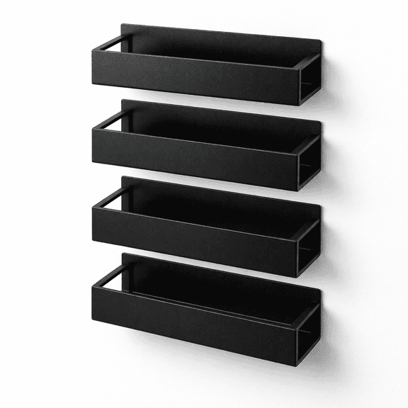 AK Products Magnetic Metal Spice Rack Organizer for Refrigerator & Oven Heavy-Duty Strong Magnet, No-Drill Storage Shelf, Black Matte Finish, Set of 4
