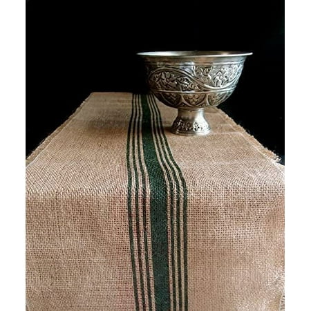AK TRADING 12.5" Inches X 108 Inches Burlap Table Runner with Stripes (Green)