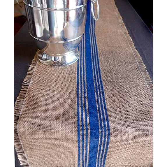 AK TRADING 12.5" Inches X 108 Inches Burlap Table Runner with Stripes (Royal Blue)