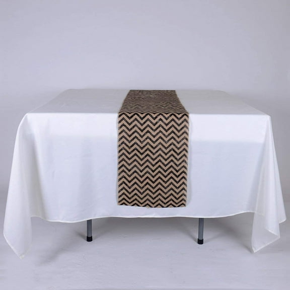 AK TRADING 14" Inches X 108 Inches Chevron Design Burlap Table Runner - Black Chevron