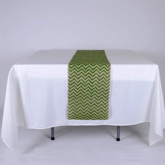 AK TRADING 14" Inches X 108 Inches Chevron Design Burlap Table Runner - Green Chevron