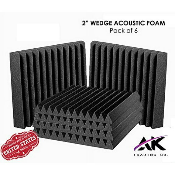 AK TRADING 6 Pack Charcoal Acoustic Panels Studio Foam Wedges 2 x 12 x 12 Inches