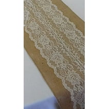 AK TRADING Burlap & Lace Table Runner, 12" W X 72" L, Ivory Lace