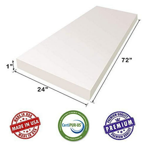 AK TRADING CO. 1" H X 24" W x 72"L Upholstery Foam Cushion CertiPUR-US Certified. (Seat Replacement, Upholstery Sheet, Foam Padding)
