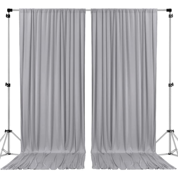 AK TRADING CO. 10 feet x 8 feet Polyester Backdrop Drapes Curtains Panels with Rod Pockets - Wedding Ceremony Party Home Window Decorations - Silver