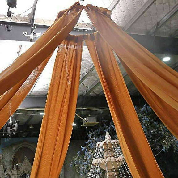 AK TRADING CO. 120" Wide (10Ft Wide) Voile Ceiling Drapes Sheer Curtain Panels with 4" Pocket for Wedding Venues, Banquet Halls, Corporate Events & Photobooth - Gold, 10 ft x 30 ft