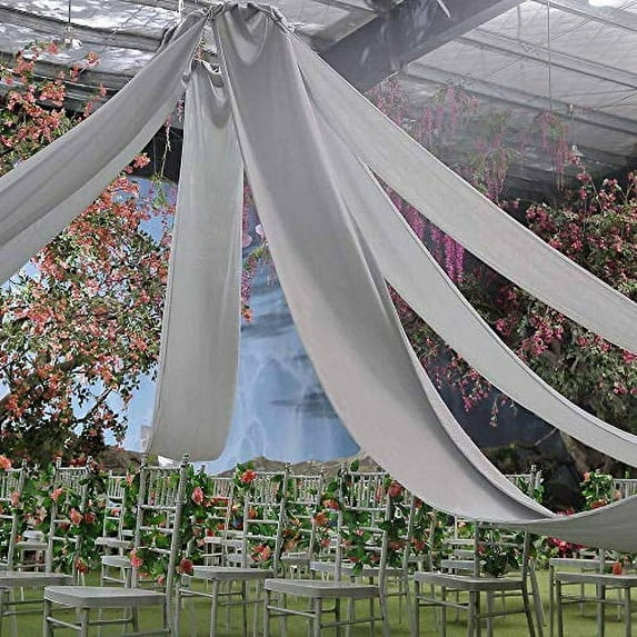 AK TRADING CO. 120" Wide (10Ft Wide) Voile Ceiling Drapes Sheer Curtain Panels with 4" Pocket for Wedding Venues, Banquet Halls, Corporate Events & Photobooth - Silver, 10 ft x 40 ft