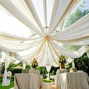 AK TRADING CO. 120 Wide 10Ft Wide Voile Ceiling Drapes Sheer Curtain Panels with 4 Pocket for Wedding Venues, Banquet Halls, Corporate Events & Photobooth - White, 10 ft x 10 ft