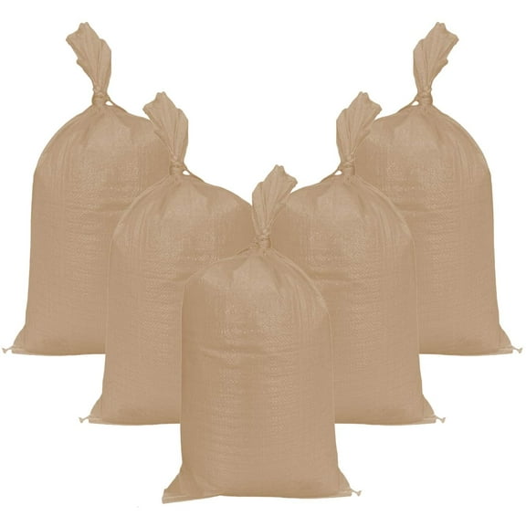 AK TRADING CO. 14" x 26" Poly Sandbags W/UV Protection & Built-in Ties - Flood Water Barrier - Tent Sandbags - Pack of 50 - TAN