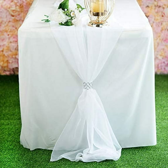 AK TRADING CO. 27" x 120" Wide Chiffon Elegant Table Runner/Overlay Ideally Perfect for Center Table, Wedding Decor, Bridal Shower & Other Special Occasion. (10, White)