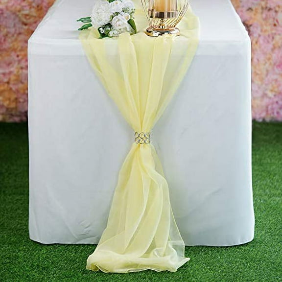 AK TRADING CO. 27" x 120" Wide Chiffon Elegant Table Runner/Overlay Ideally Perfect for Center Table, Wedding Decor, Bridal Shower & Other Special Occasion. (1, Yellow)