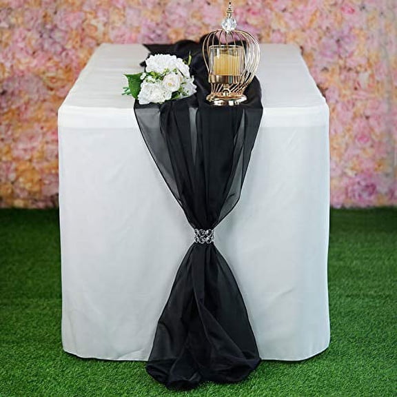AK TRADING CO. 27" x 120" Wide Chiffon Elegant Table Runner/Overlay Ideally Perfect for Center Table, Wedding Decor, Bridal Shower & Other Special Occasion. (5, Black)