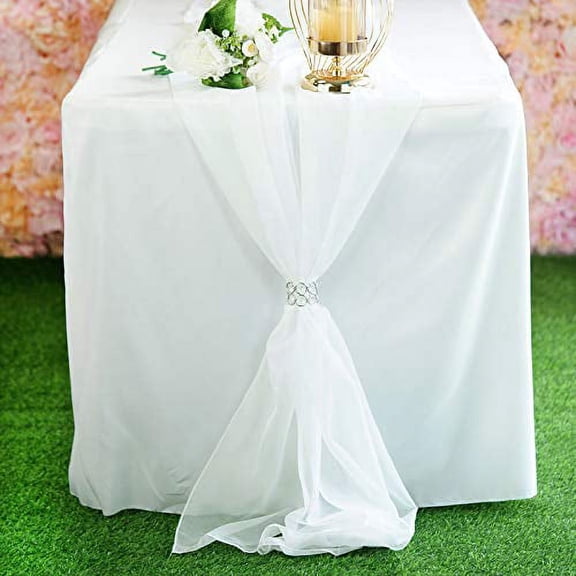 AK TRADING CO. 27" x 120" Wide Chiffon Elegant Table Runner/Overlay Ideally Perfect for Center Table, Wedding Decor, Bridal Shower & Other Special Occasion. (5, Ivory)
