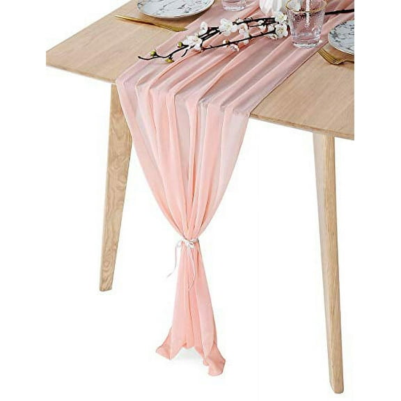 AK TRADING CO. 27" x 120" Wide Chiffon Elegant Table Runner/Overlay Ideally Perfect for Center Table, Wedding Decor, Bridal Shower & Other Special Occasion. (5, Peach)