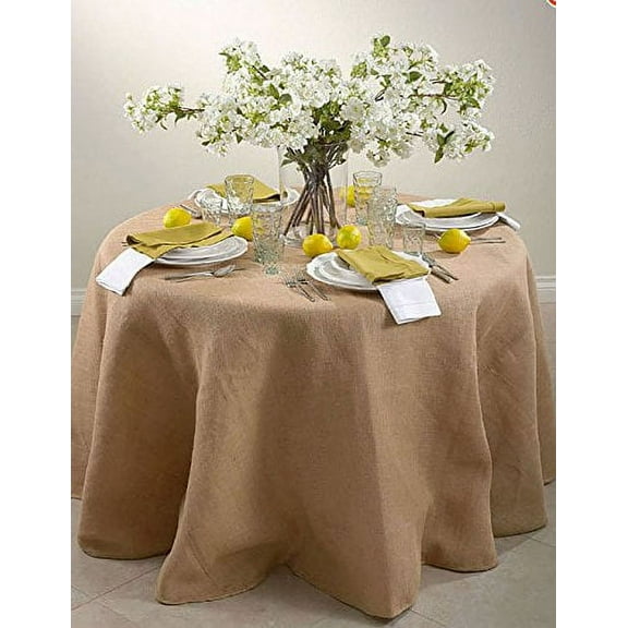 AK TRADING CO. 60-Inch Round Jute Burlap Round Table Overlay Table Cover - Natural. Made in USA.