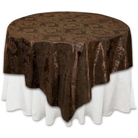 AK TRADING CO. 60" x 60" Two Tone Damask Flocked Square Table Top Cover Overlay for Home or Events (Brown/Brown)