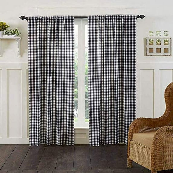 AK TRADING CO. Black & White Gingham/Checkered 100% Polyester Curtain Window Treatment and Decor Panel 56" x 48"