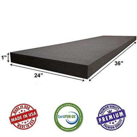 AK TRADING CO. CertiPUR-US Certified Acoustic Foam Sheet Cushion (Upholstery Foam, Rubber Foam Sheet & Seat Replacement) - 1" H X 24" W X 36" L