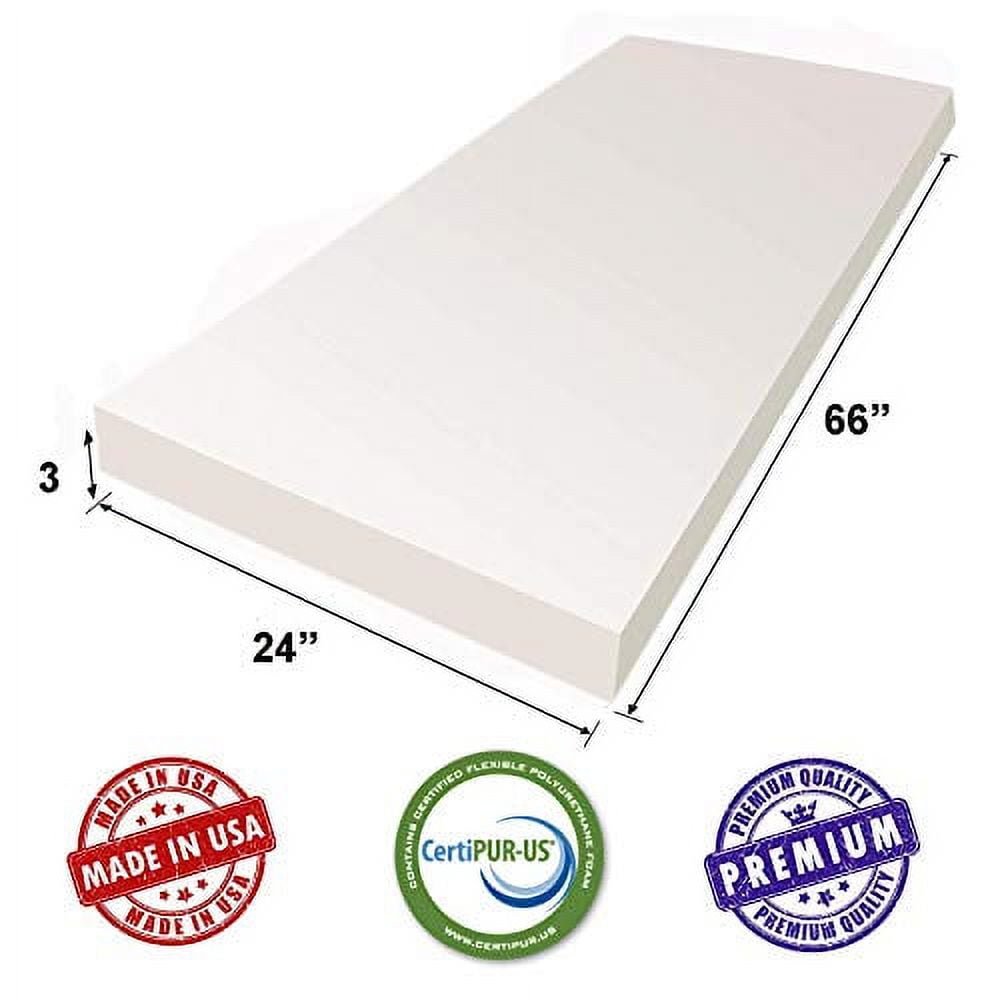 AK TRADING CO. CertiPUR-US Certified Premium Upholstery Foam (Upholstery Padding, Furniture Cushions & Bedding Support) - 3" H x 24" W x 66" L