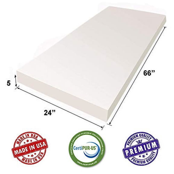 AK TRADING CO. CertiPUR-US Certified Premium Upholstery Foam (Upholstery Padding, Furniture Cushions & Bedding Support) - 5" H x 24" W x 66" L
