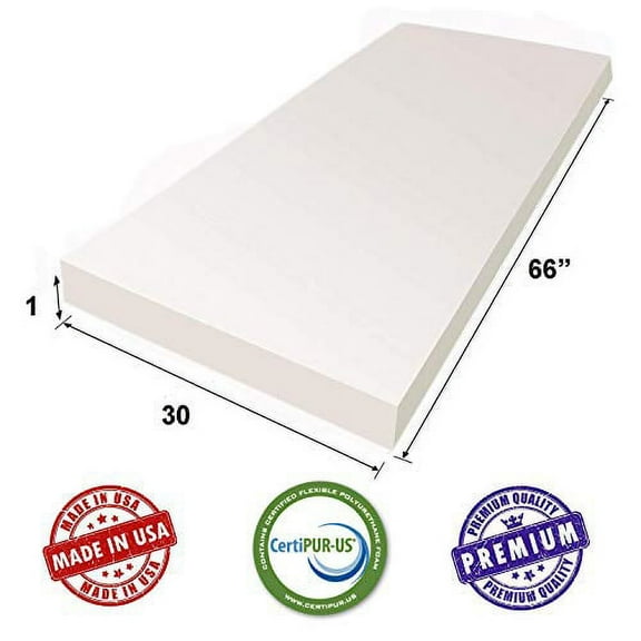 AK TRADING CO. CertiPUR-US Certified Upholstery Foam Sheets Great for Couch Cushions, Mattress Toppers & Foam Batting - 1" H x 30" W x 66" L