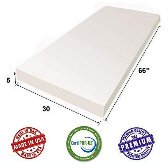 AK TRADING CO. CertiPUR-US Certified Upholstery Foam Sheets Great for Couch Cushions, Mattress Toppers & Foam Batting - 5" H x 30" W x 66" L