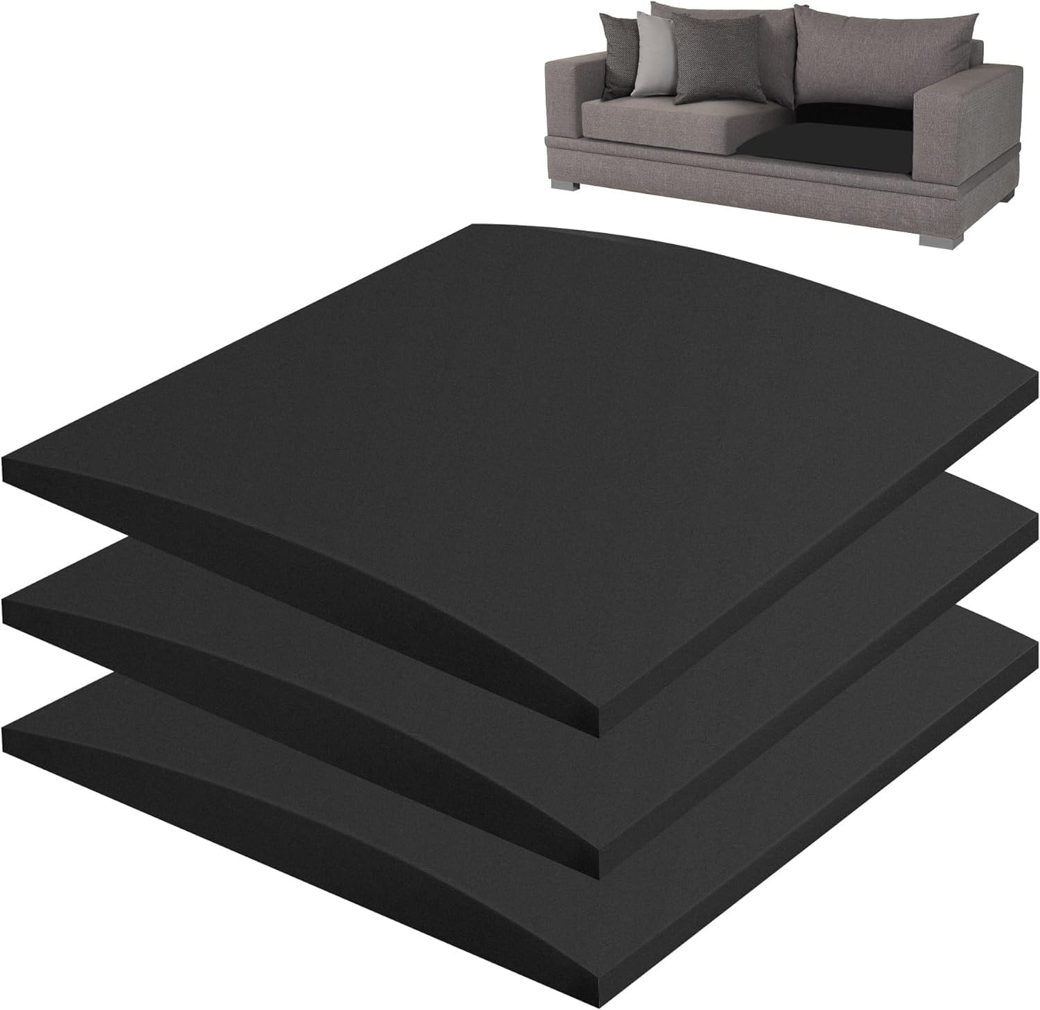 AK TRADING CO. Furniture Seat Support - High-Density 1.8 Density 44-ILD - Charcoal Foam Couch Sofa Cushion Support Cushion Sag Repair Replacement for Sofa Couch Loveseat Chair 20" x 20" 3pack