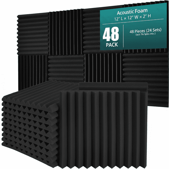 AK Trading Co Acoustic Foam Panels Soundproof Wedge Tiles 12 x 12 x 2 Inches Pack of 48