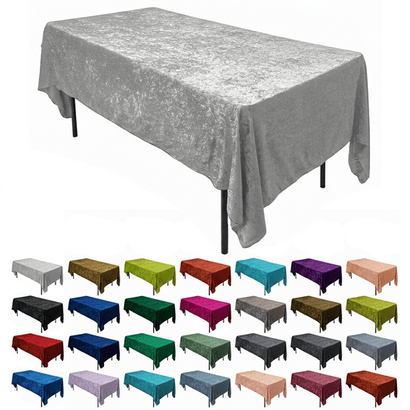 AK TRADING CO. Lush Panne Velvet Tablecloth - 60 x 102 Inch Rectangular Table Cover Great for Buffet Table, Parties, Holiday Dinner, Wedding & Baby Shower Silver, 60 x 102 Inch