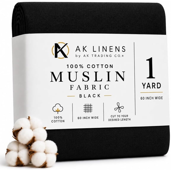 AK TRADING CO. Muslin Fabric/Textile - Draping Fabric - Black 1 Yard Medium Weight - 100% Cotton 60in. Wide
