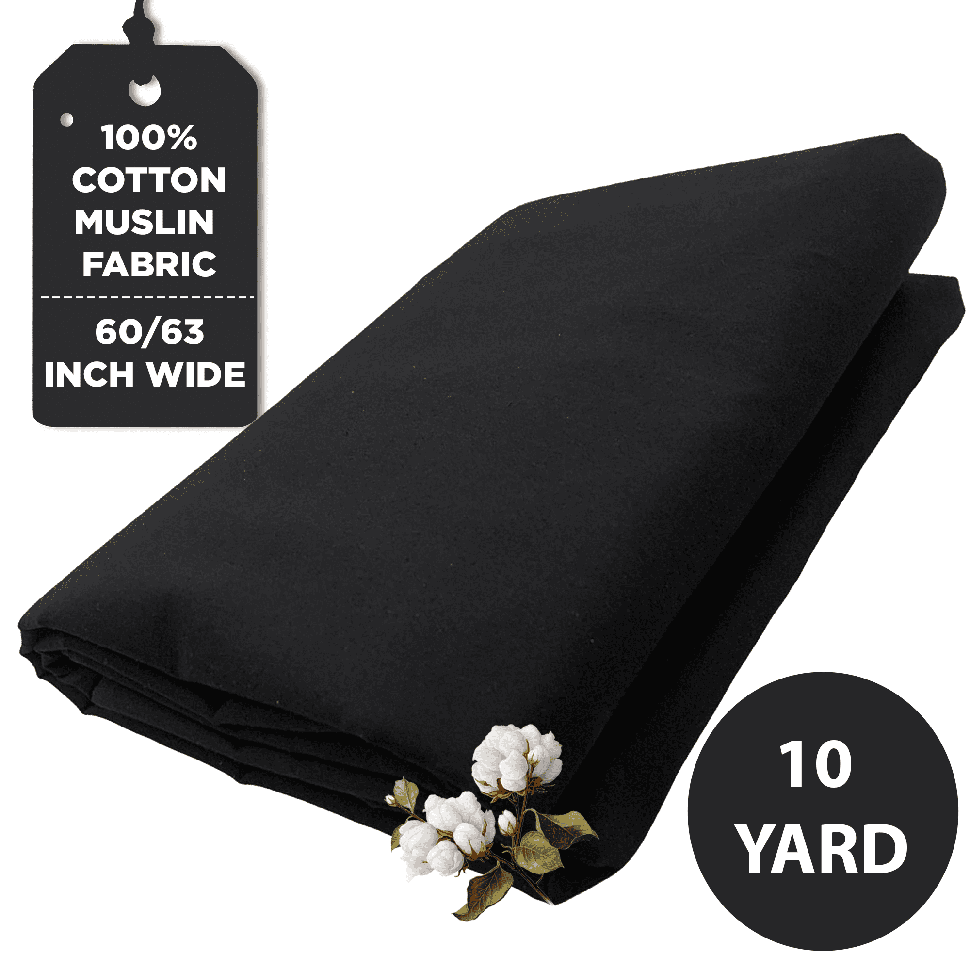 Black Medium Weight Cotton Muslin Fabric by the Yard