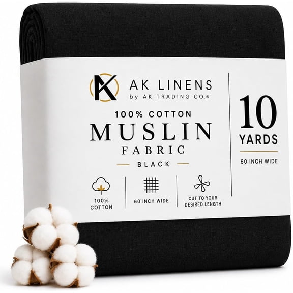 AK TRADING CO. Muslin Fabric/Textile - Draping Fabric - Black 10 Yards Medium Weight - 100% Cotton (60in. Wide)