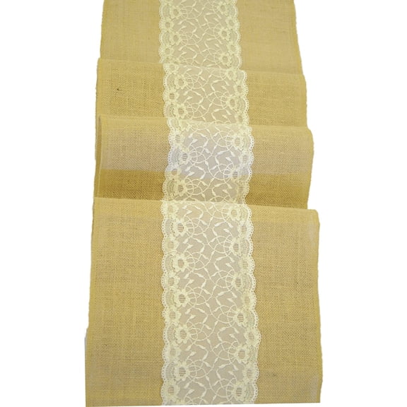 AK TRADING CO. Natural Burlap Table Runner with Ivory Lace (6)