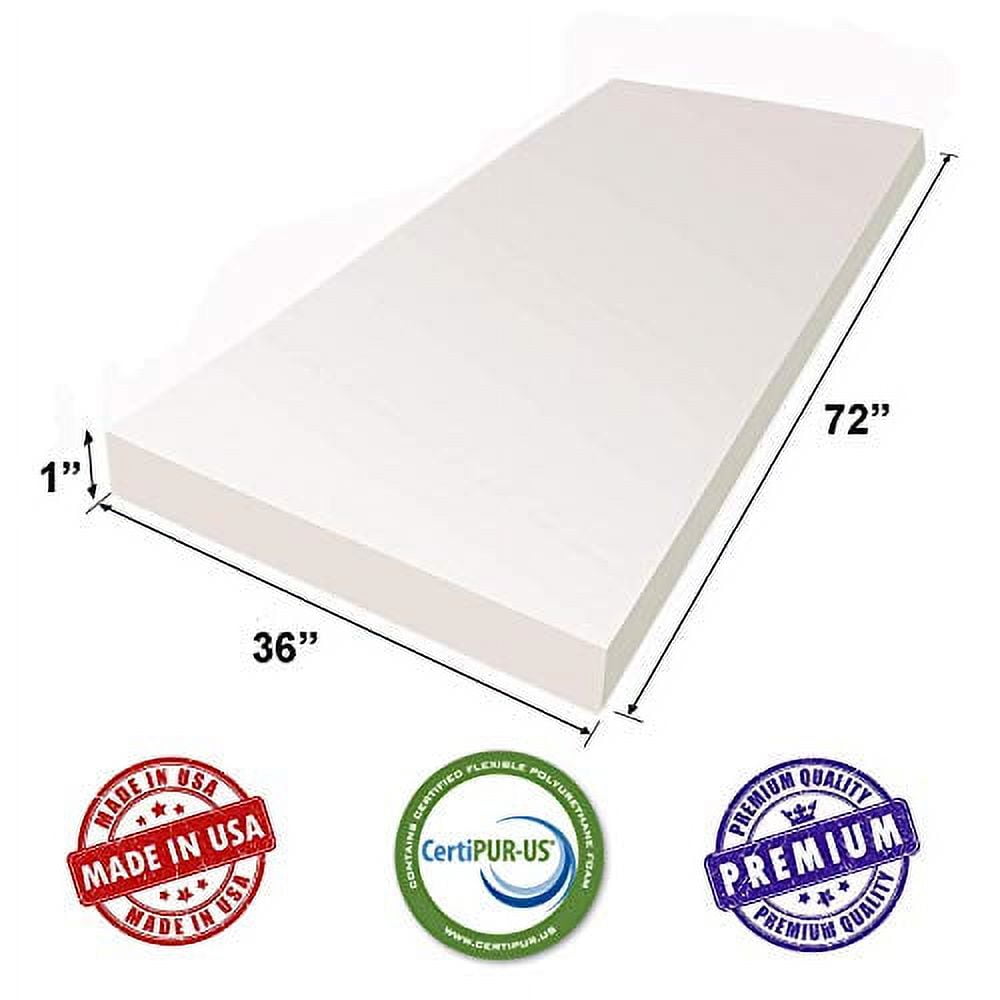 AK TRADING CO. White Upholstery Sheet Foam Padding CertiPUR-US Certified (Seat Replacement, Foam Cushion, Upholstery Sheet) - (1" H X 36" W X 72" L)