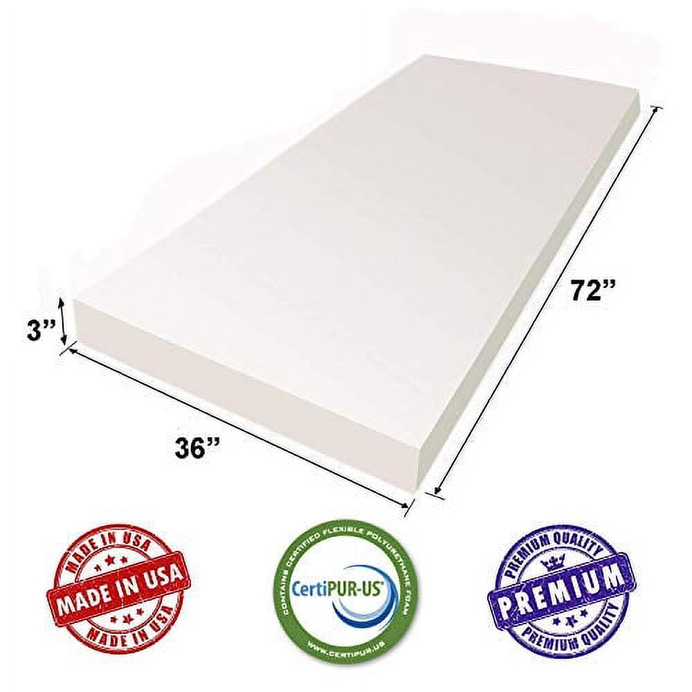 AK TRADING CO. White Upholstery Sheet Foam Padding CertiPUR-US Certified (Seat Replacement, Foam Cushion, Upholstery Sheet) - (3" H X 36" W X 72" L)