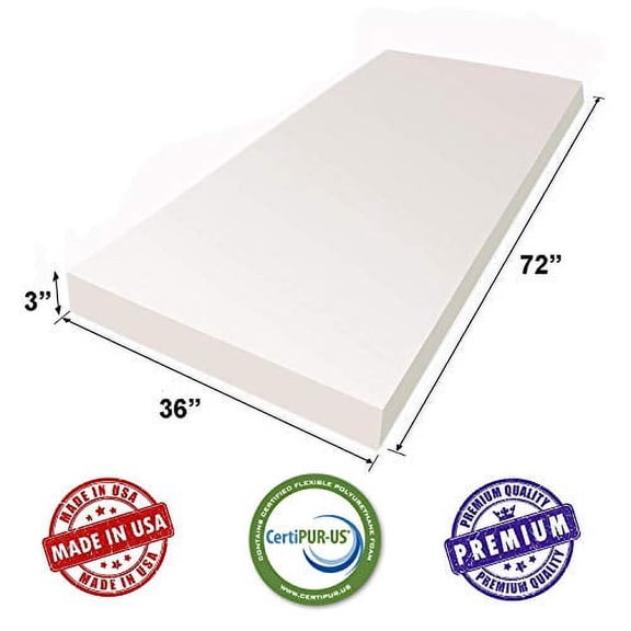 AK TRADING CO. White Upholstery Sheet Foam Padding CertiPUR-US Certified (Seat Replacement, Foam Cushion, Upholstery Sheet) - (3" H X 36" W X 72" L)