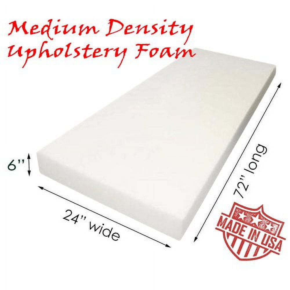 AK TRADING Upholstery Foam Medium Density Cushion, (Seat Replacement, Foam Sheet, Foam Padding), 6" H x 24" W x 72" L