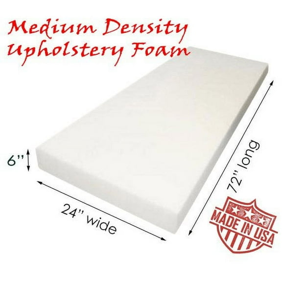 AK TRADING Upholstery Foam Medium Density Cushion, (Seat Replacement, Foam Sheet, Foam Padding), 6" H x 24" W x 72" L