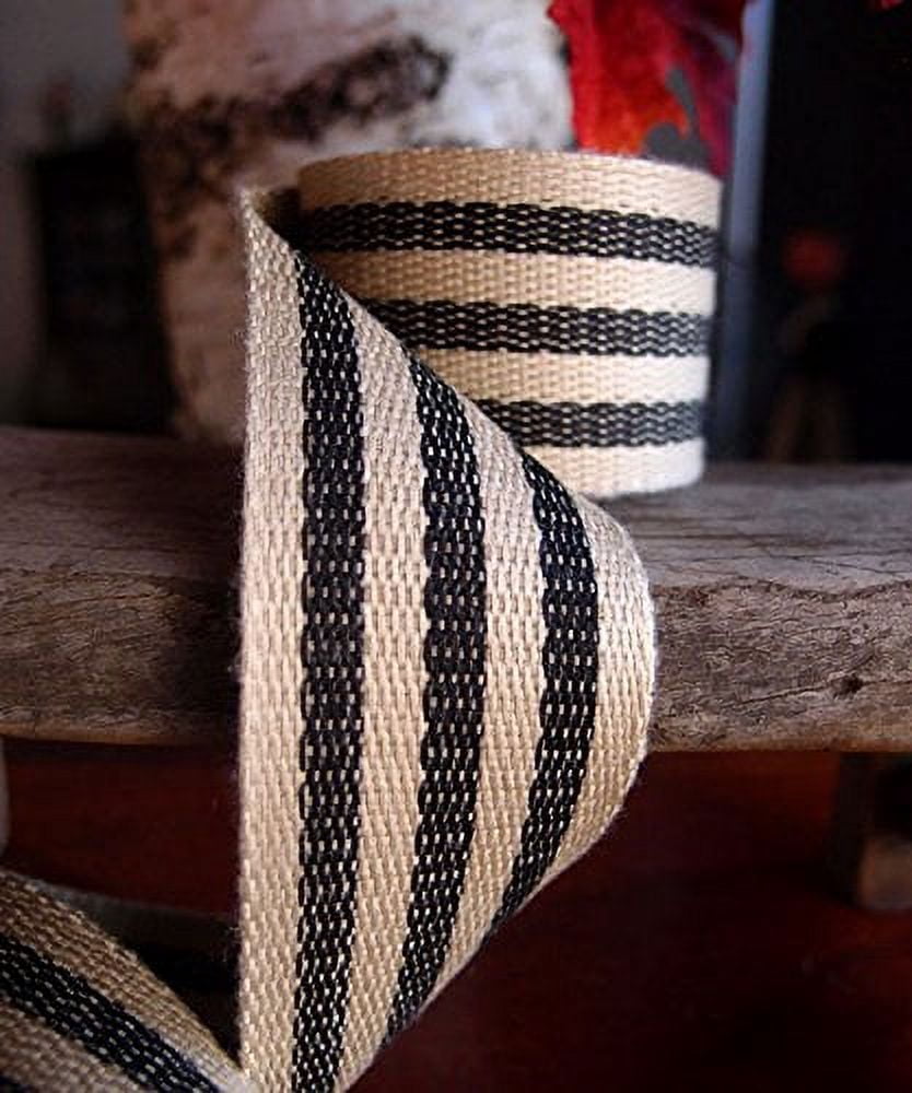 AK-Trading 1.5" inches x 10 Yards Black Striped Faux Burlap Ribbon for Decoration, Gift Wrapping & Crafting (Black Stripe)