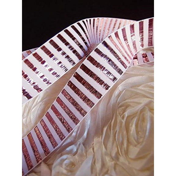 AK-Trading 1.5" x 25 Yards Metallic Candy Striped Gift Wrap & Craft Ribbon - Rose Gold