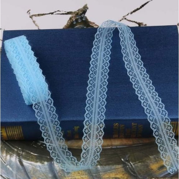 AK-Trading 1" Wide x 10 Yards Aqua Floral Pattern Lace Ribbon for Decorating, Floral Designing and Crafts
