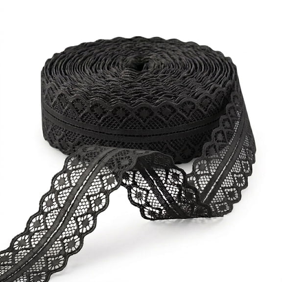 AK-Trading Floral Lace Ribbon 1 Inch x 10 Yards for Crafts and Decoration- Black