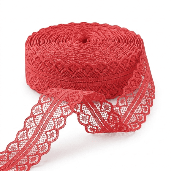 AK-Trading Floral Lace Ribbon 1 Inch x 10 Yards for Crafts and Decoration- Red