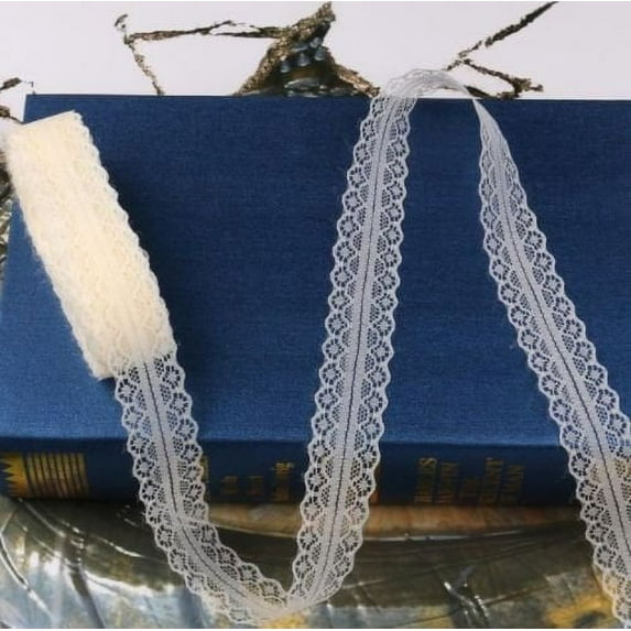 AK-Trading 1" Wide x 10 Yards Off-White Floral Pattern Lace Ribbon for Decorating, Floral Designing and Crafts