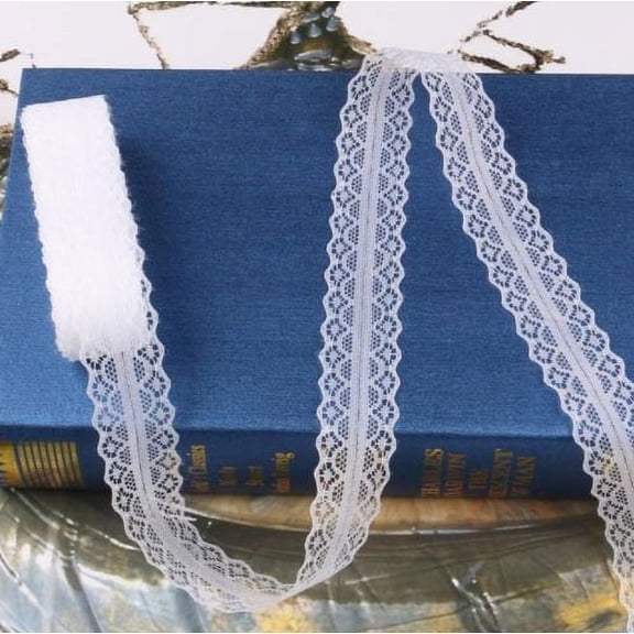 AK-Trading 1" Wide x 10 Yards White Floral Pattern Lace Ribbon for Decorating, Floral Designing and Crafts