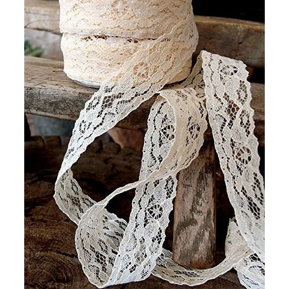 AK-Trading 1" Wide x 25 Yards Floral Pattern Lace Ribbon for Decorating, Floral Designing and Crafts (Ivory)