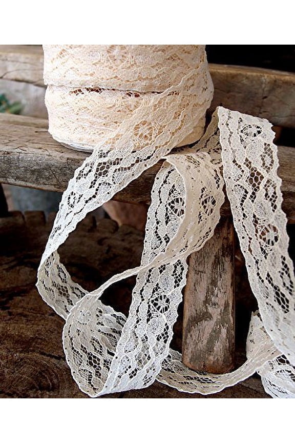 AK-Trading 1" Wide x 25 Yards Floral Pattern Lace Ribbon for Decorating, Floral Designing and Crafts (Ivory)